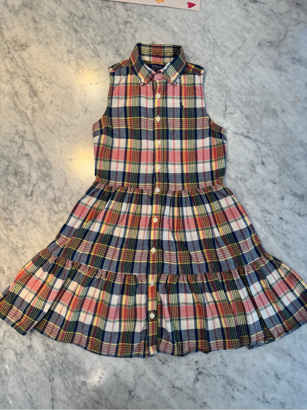 Girls Polo by Ralph Lauren Navy Red Yellow Green Plaid Button-Front Dress Top